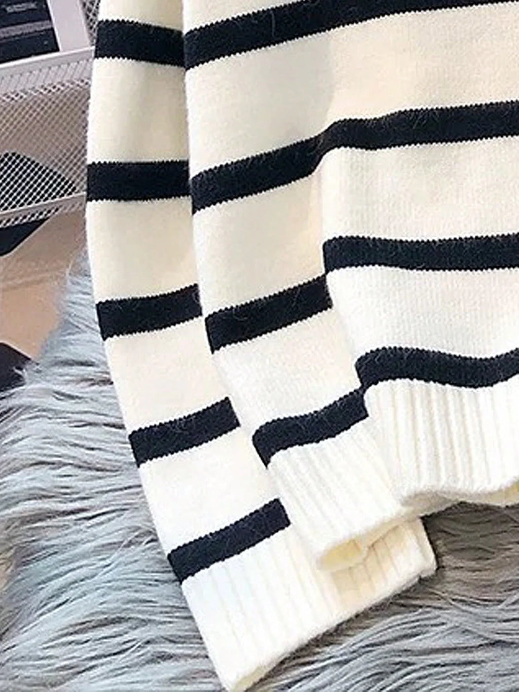 Striped Knit Half Zip Sweater with Collar