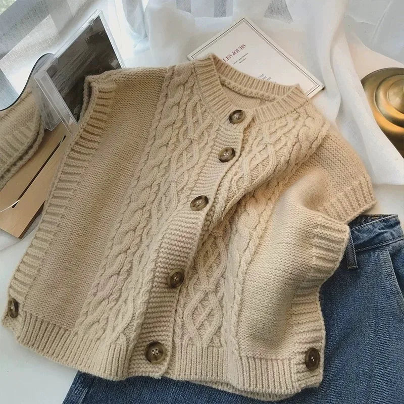 Elegant Button Front Knit Sweater Vest