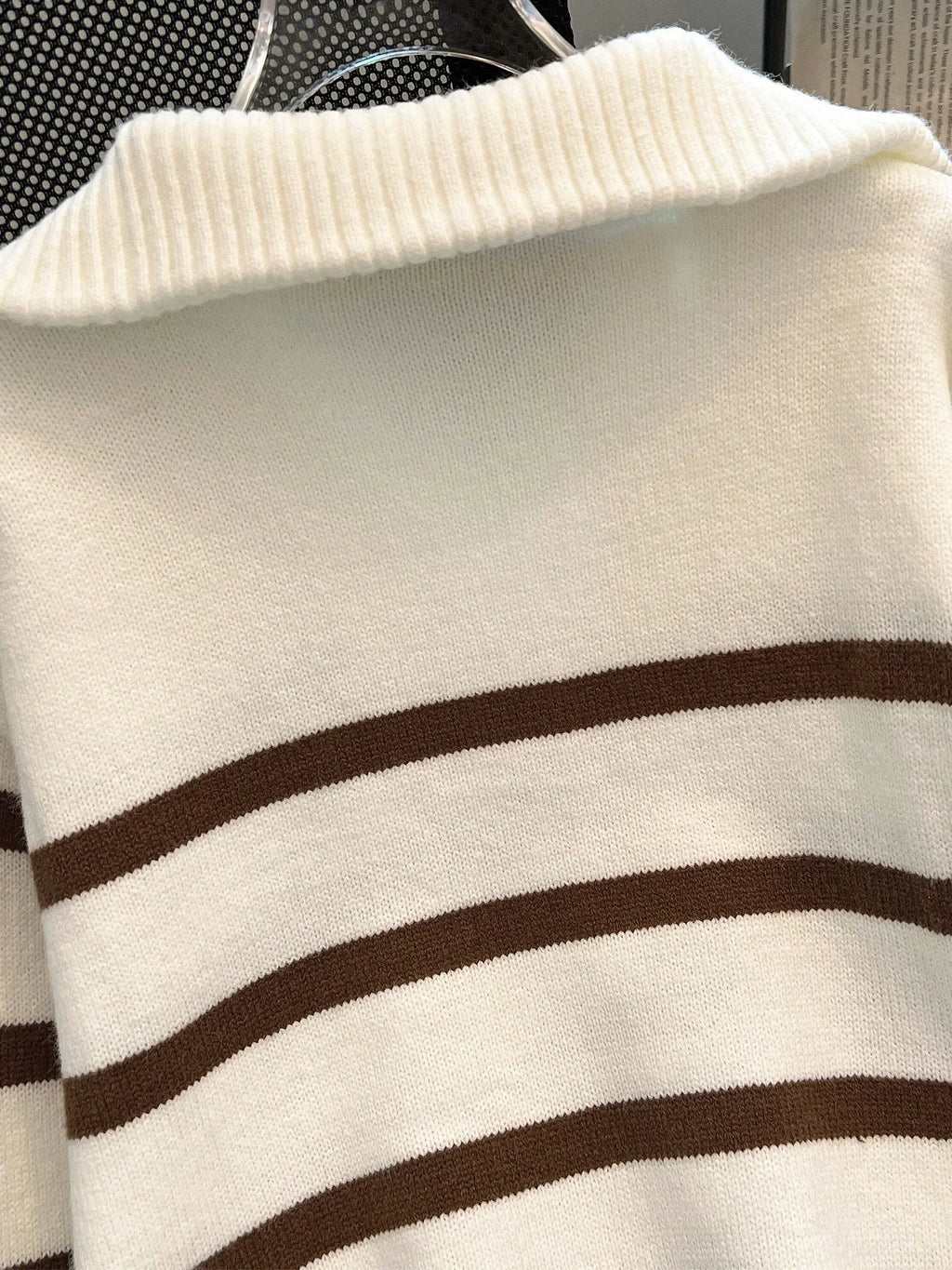 Striped Knit Half Zip Sweater with Collar