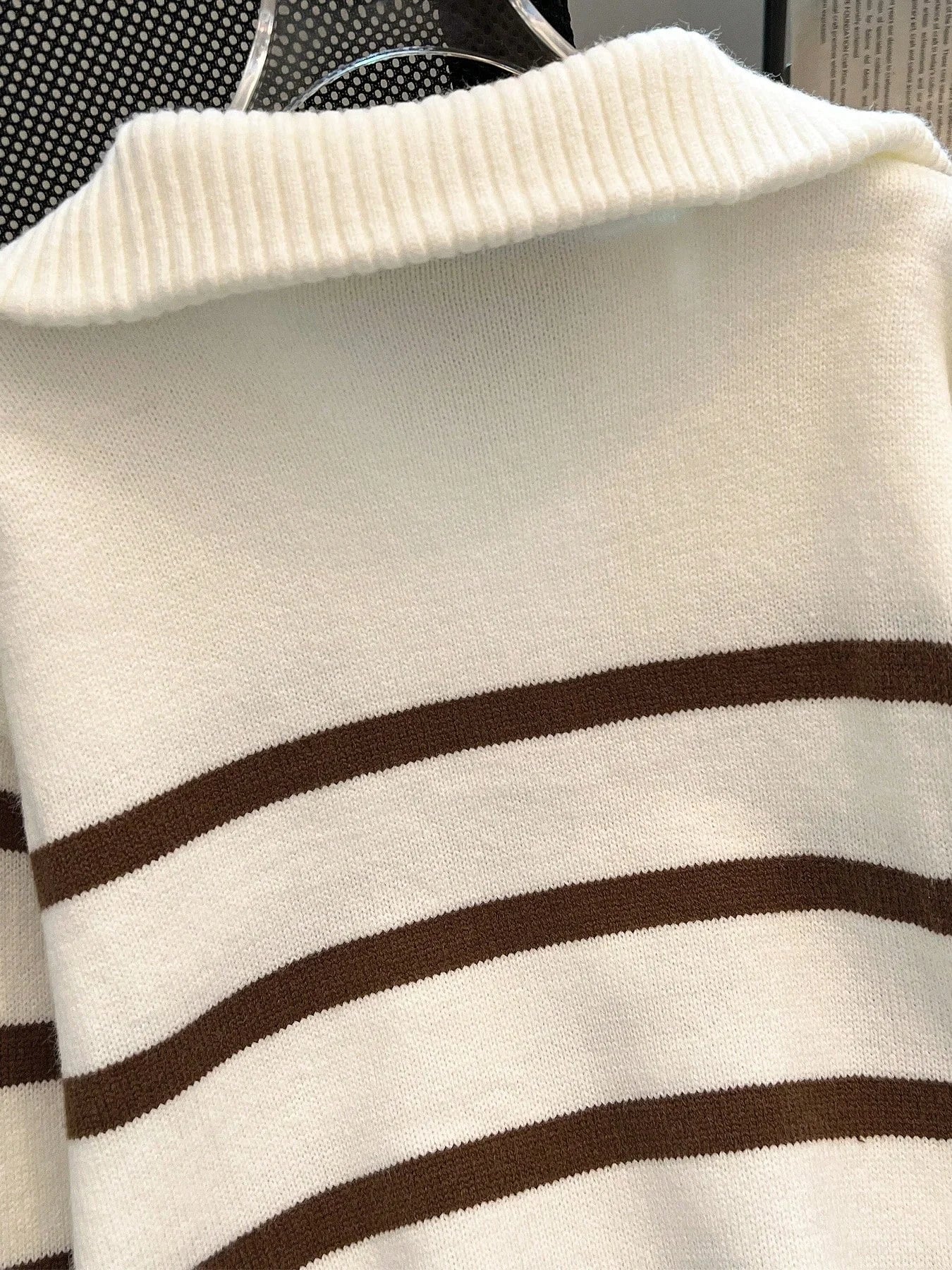 Striped Knit Half Zip Sweater with Collar