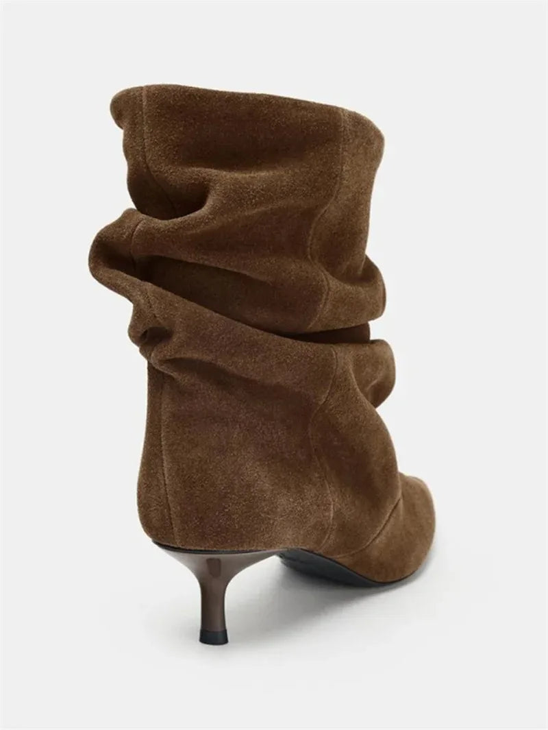 Chic Brown Slouch Boots with Low Heel