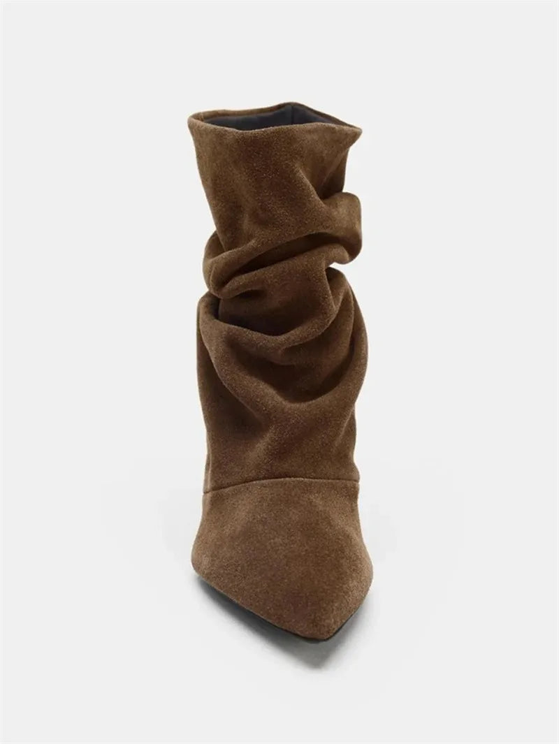 Chic Brown Slouch Boots with Low Heel
