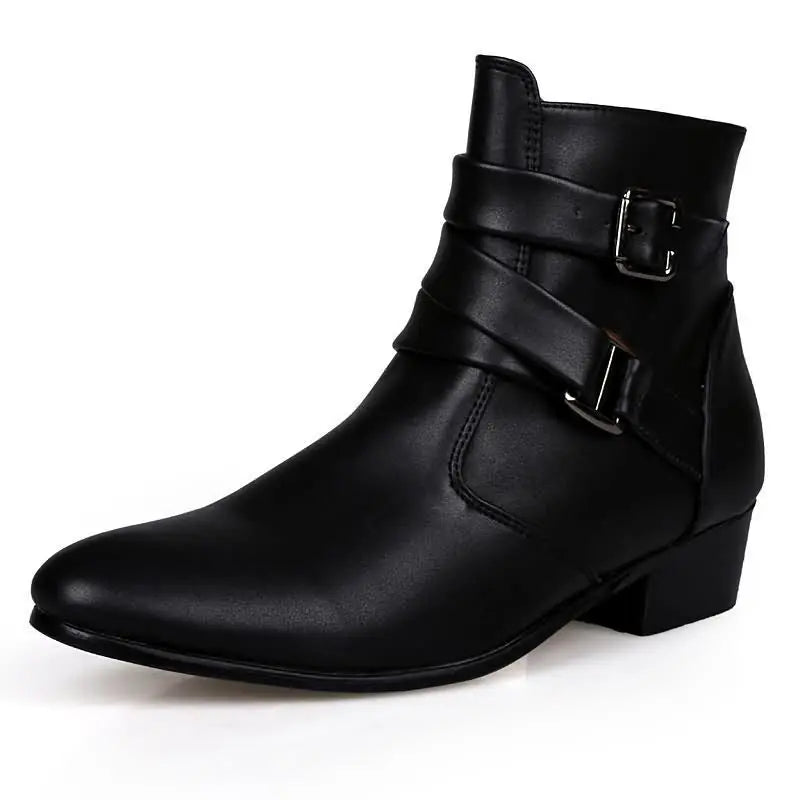 Men's Leather Ankle Boots with Buckle Straps