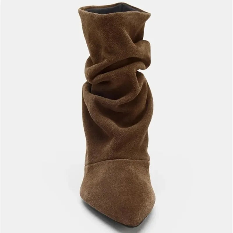 Chic Brown Slouch Boots with Low Heel
