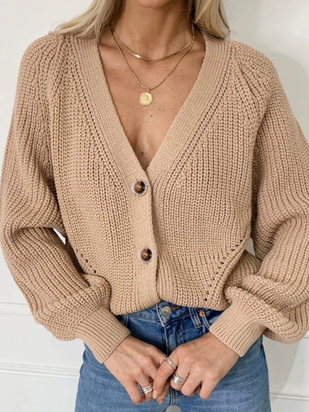 Women's Knit Button Cardigan V Neck Relaxed Fit