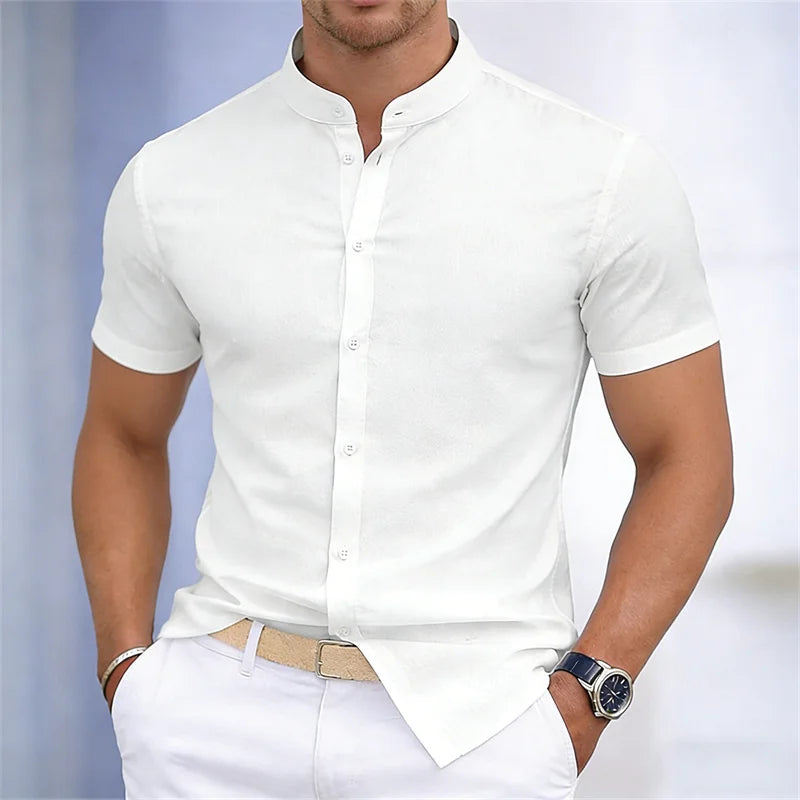 Men's Slim Fit Short Sleeve Mandarin Collar Shirt