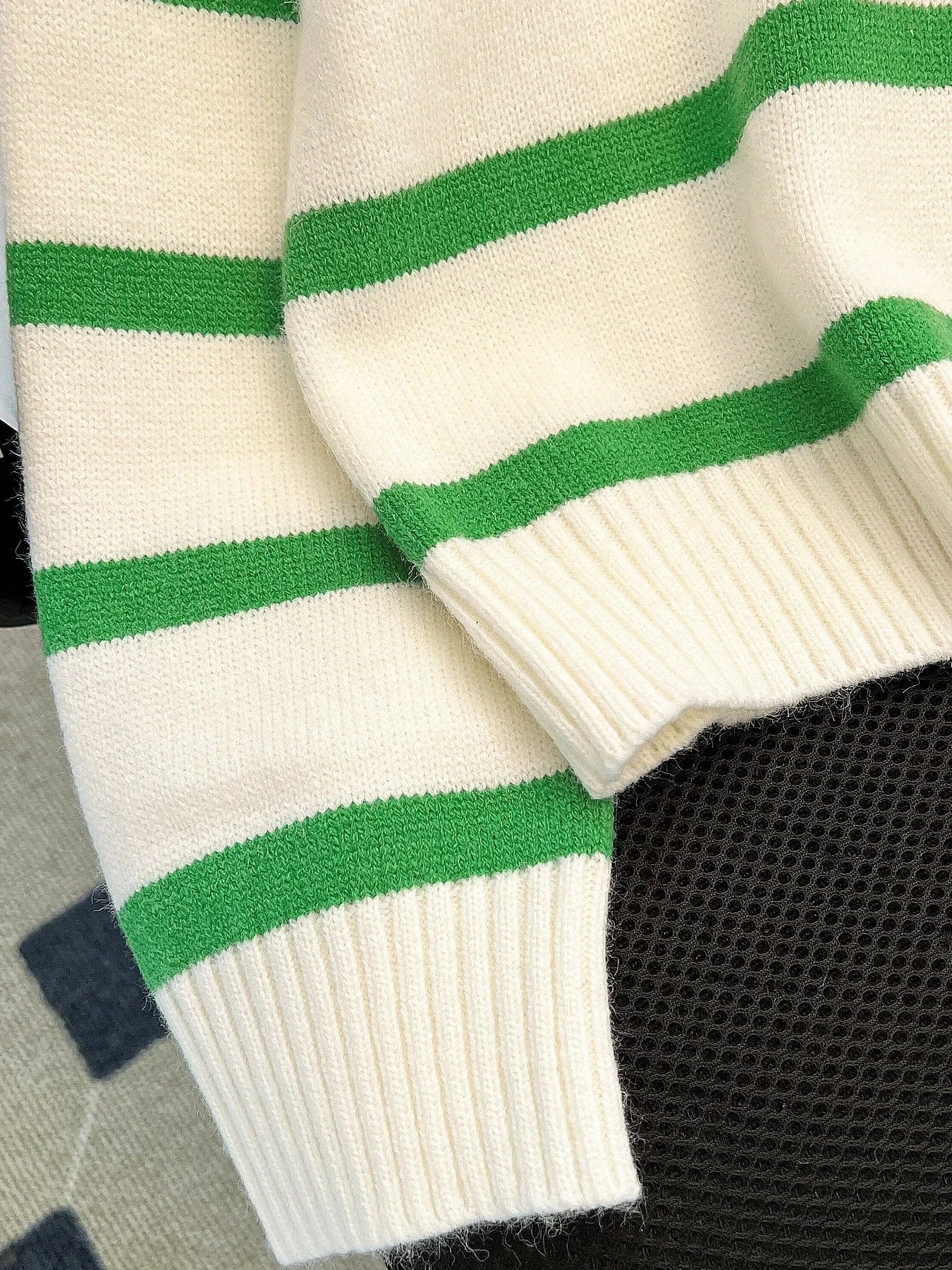 Striped Knit Half Zip Sweater with Collar