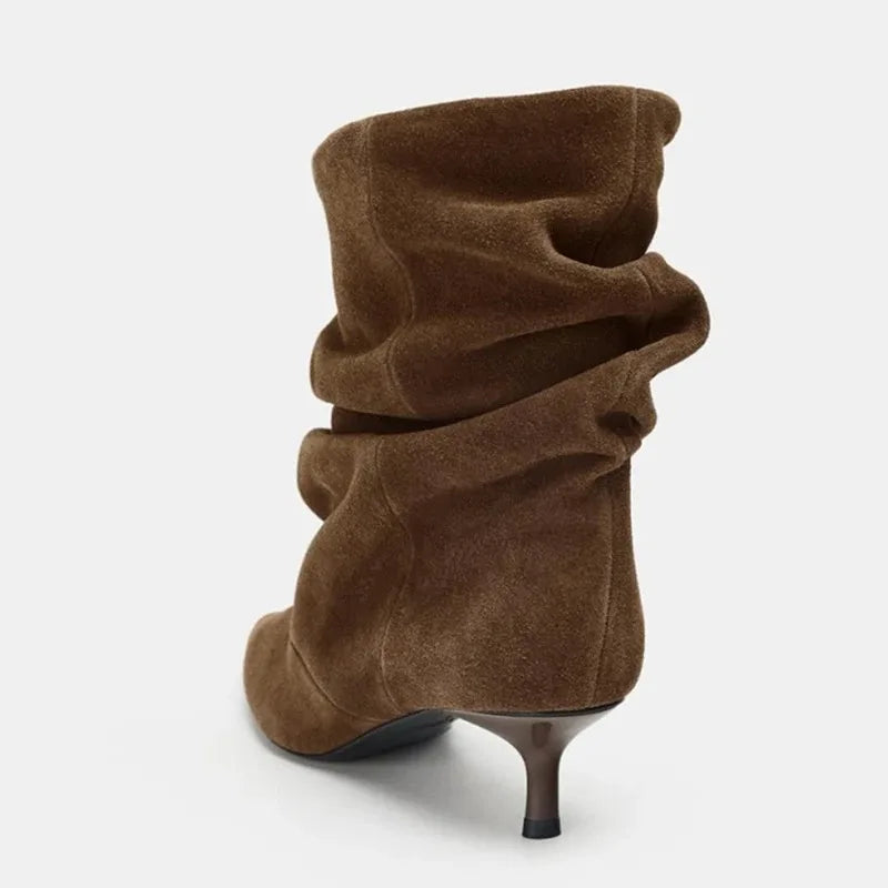 Chic Brown Slouch Boots with Low Heel