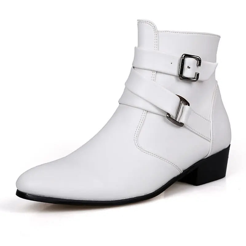 Men's Leather Ankle Boots with Buckle Straps