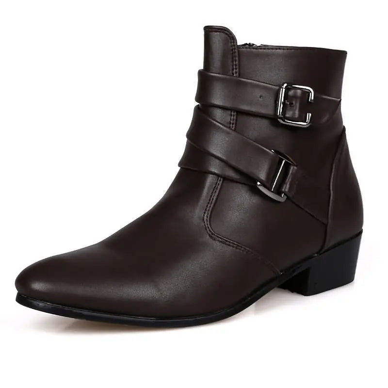 Men's Leather Ankle Boots with Buckle Straps