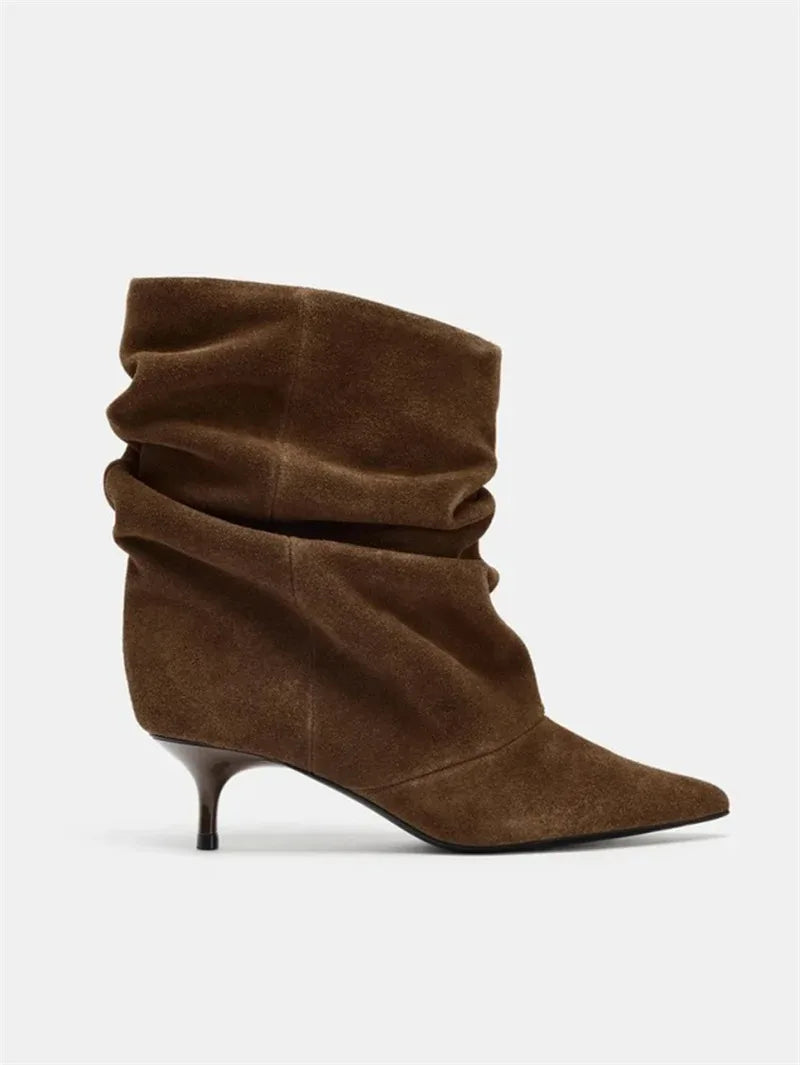 Chic Brown Slouch Boots with Low Heel