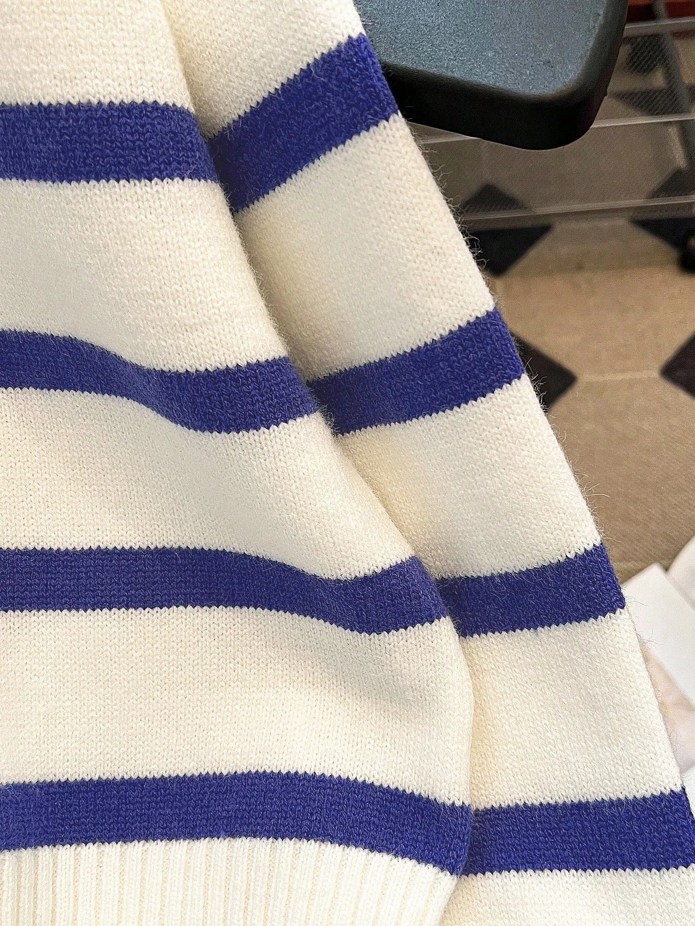 Striped Knit Half Zip Sweater with Collar