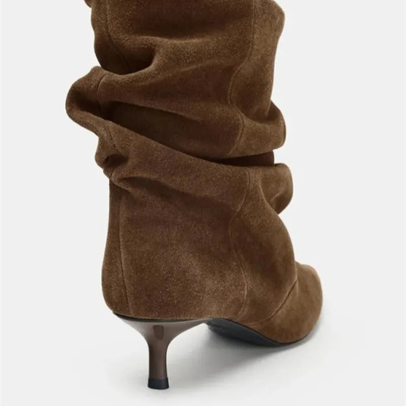 Chic Brown Slouch Boots with Low Heel