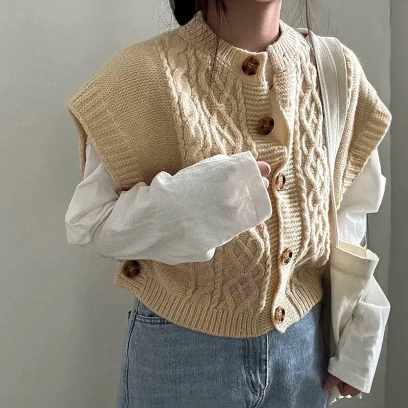 Elegant Button Front Knit Sweater Vest