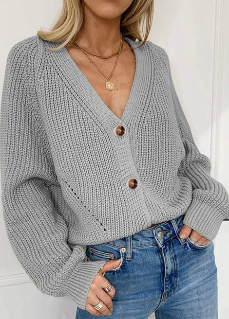 Women's Knit Button Cardigan V Neck Relaxed Fit