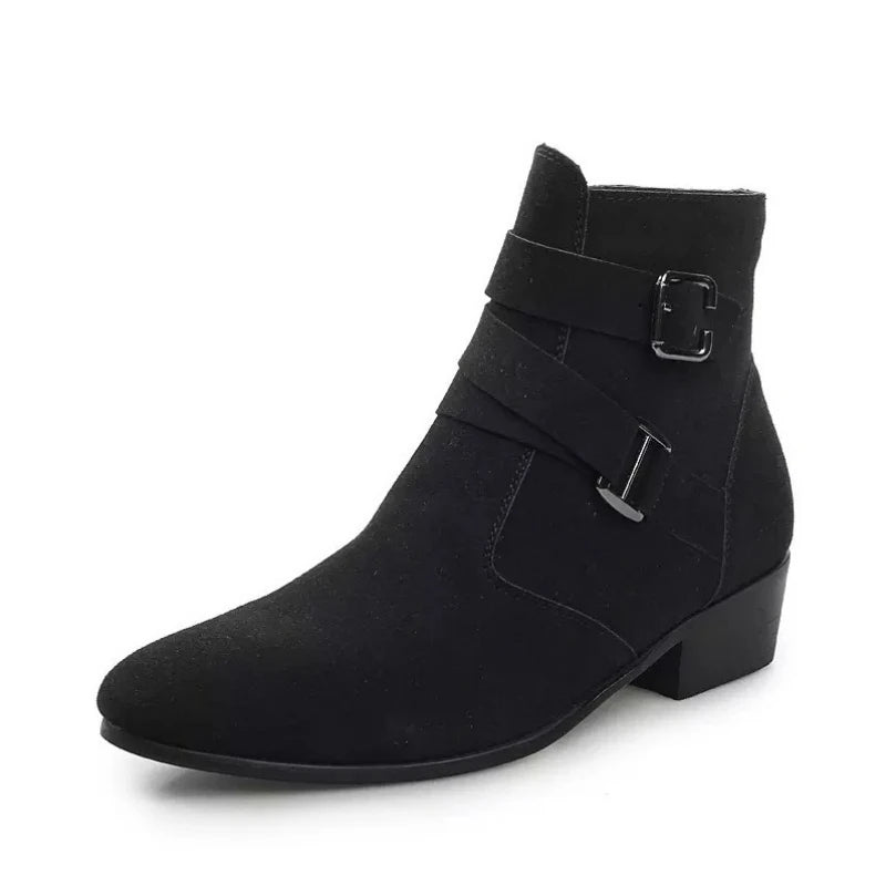 Men's Leather Ankle Boots with Buckle Straps