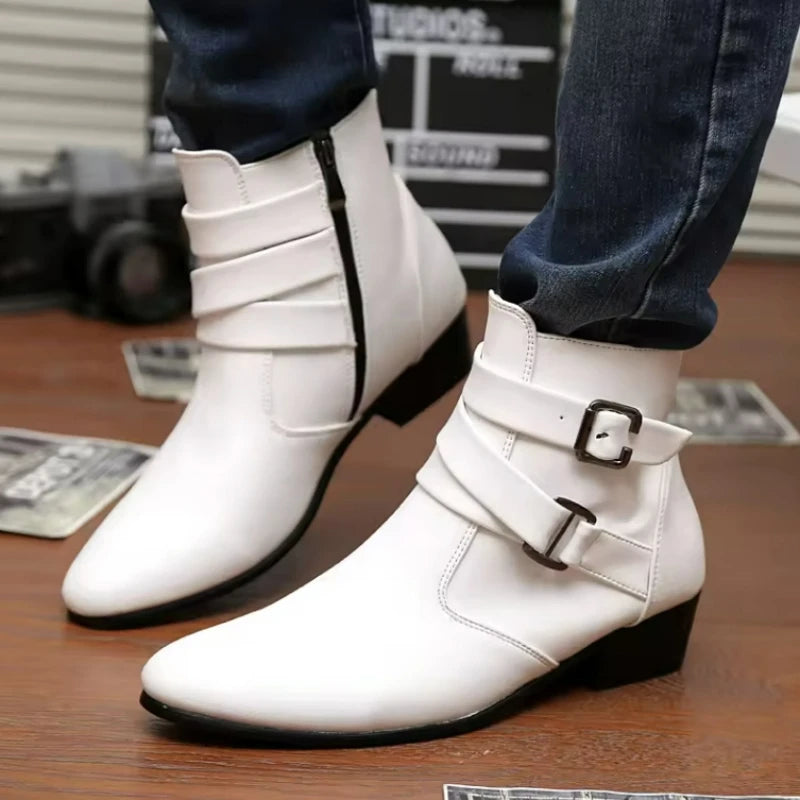 Men's Leather Ankle Boots with Buckle Straps
