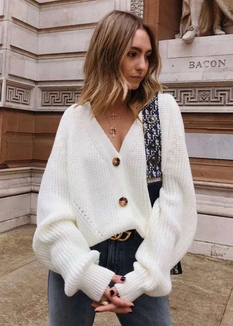 Women's Knit Button Cardigan V Neck Relaxed Fit