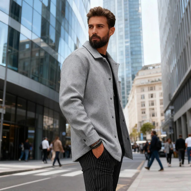 Minimalist Wool Look Overshirt Smart Casual