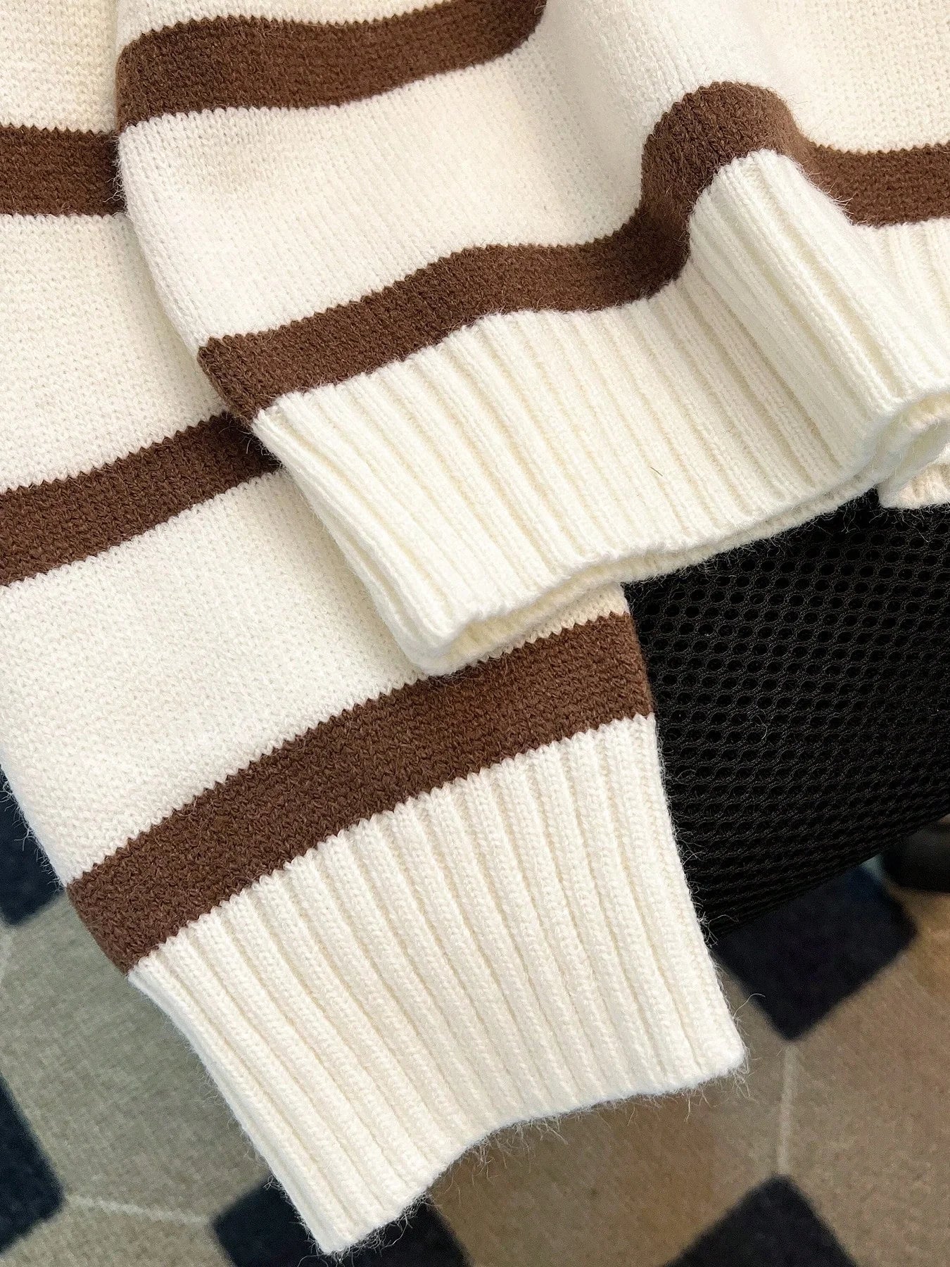 Striped Knit Half Zip Sweater with Collar