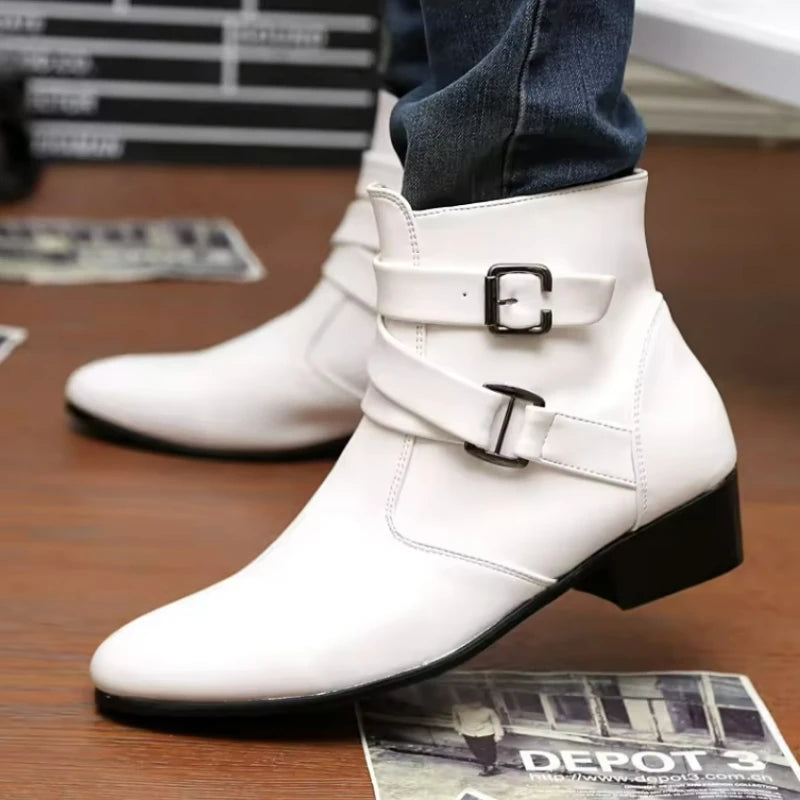 Men's Leather Ankle Boots with Buckle Straps