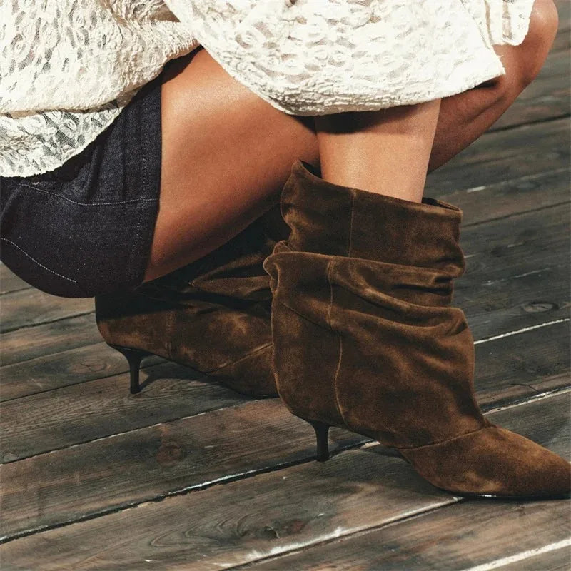 Chic Brown Slouch Boots with Low Heel