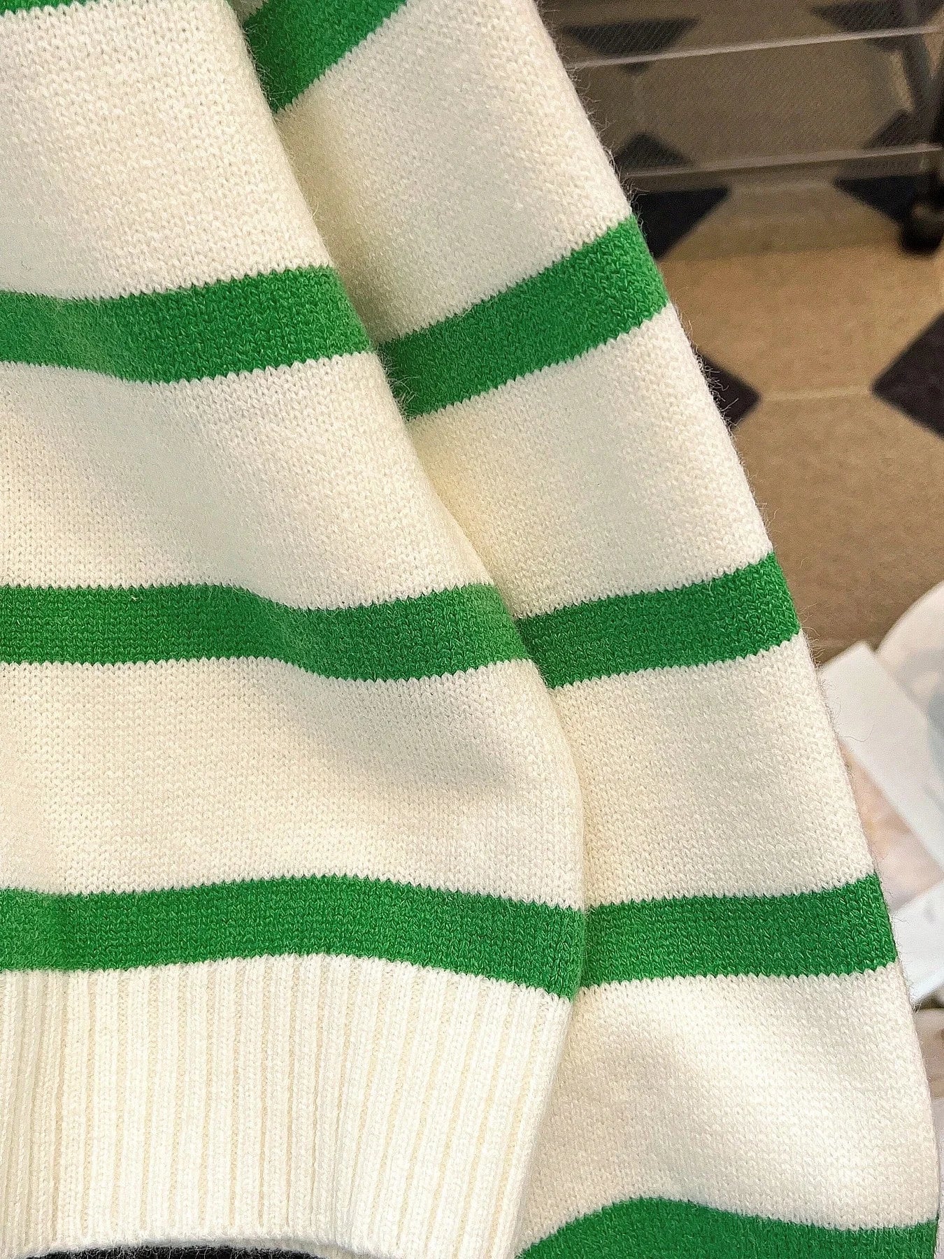 Striped Knit Half Zip Sweater with Collar