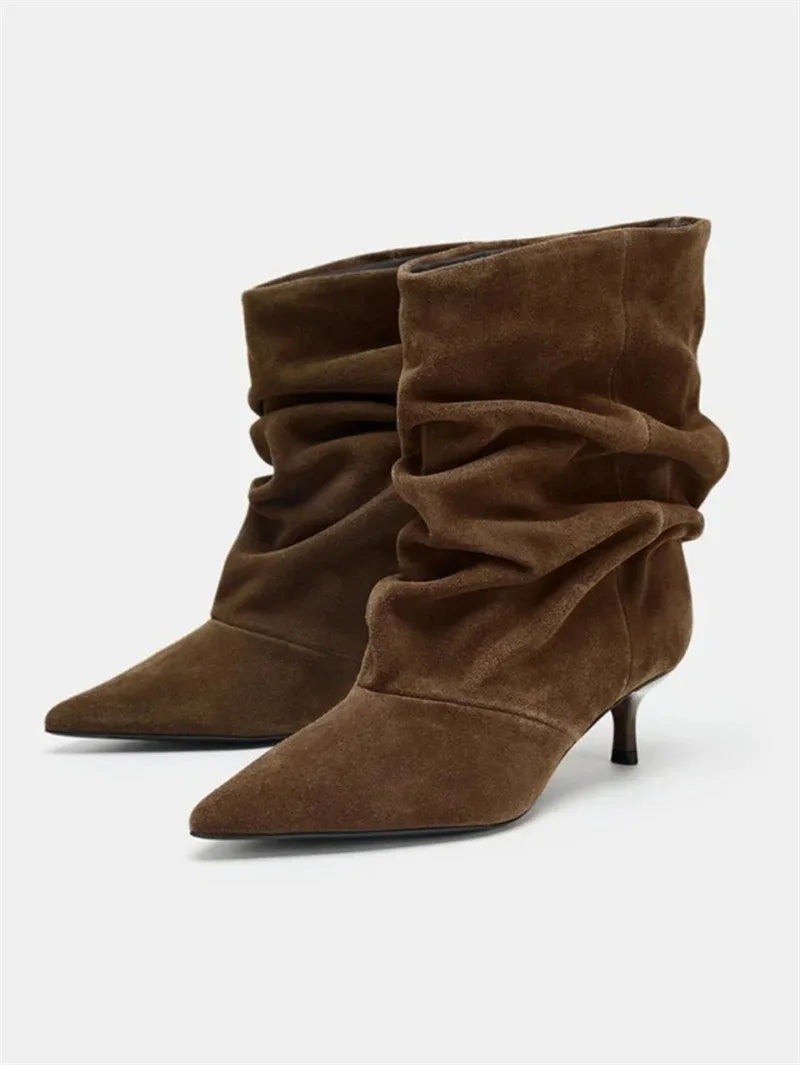 Chic Brown Slouch Boots with Low Heel