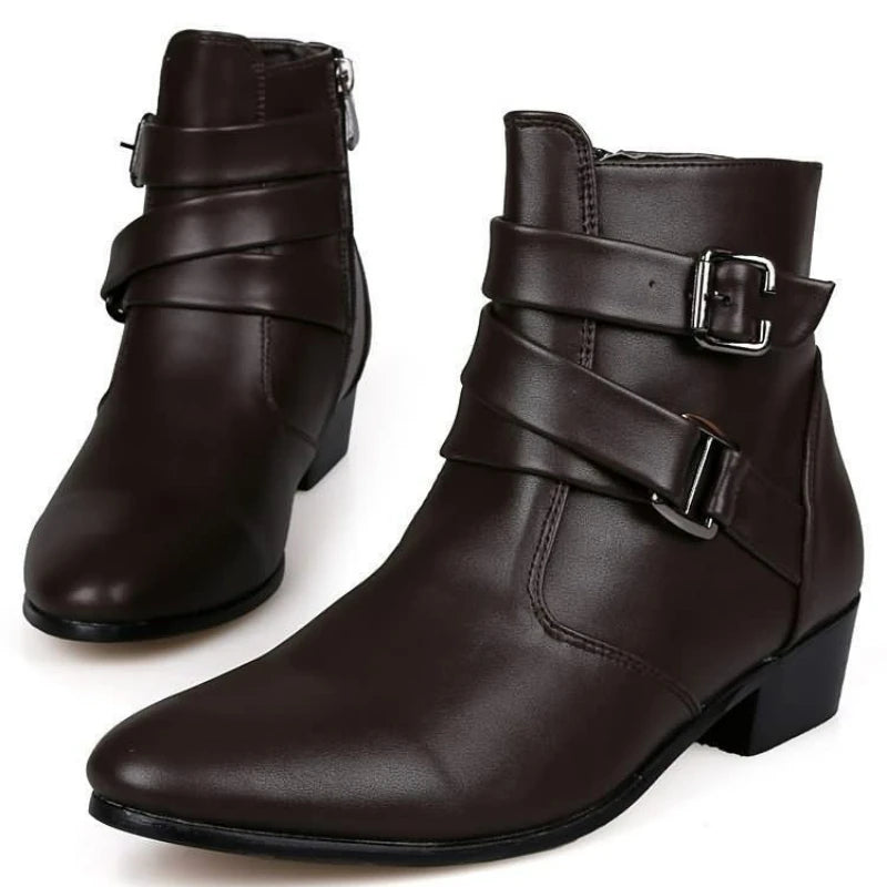 Men's Leather Ankle Boots with Buckle Straps