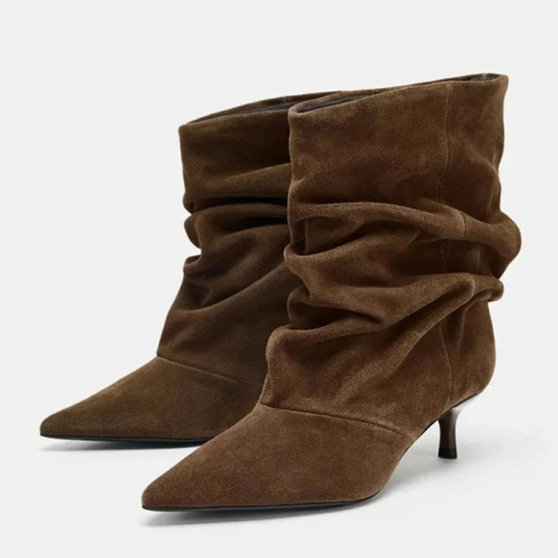Chic Brown Slouch Boots with Low Heel